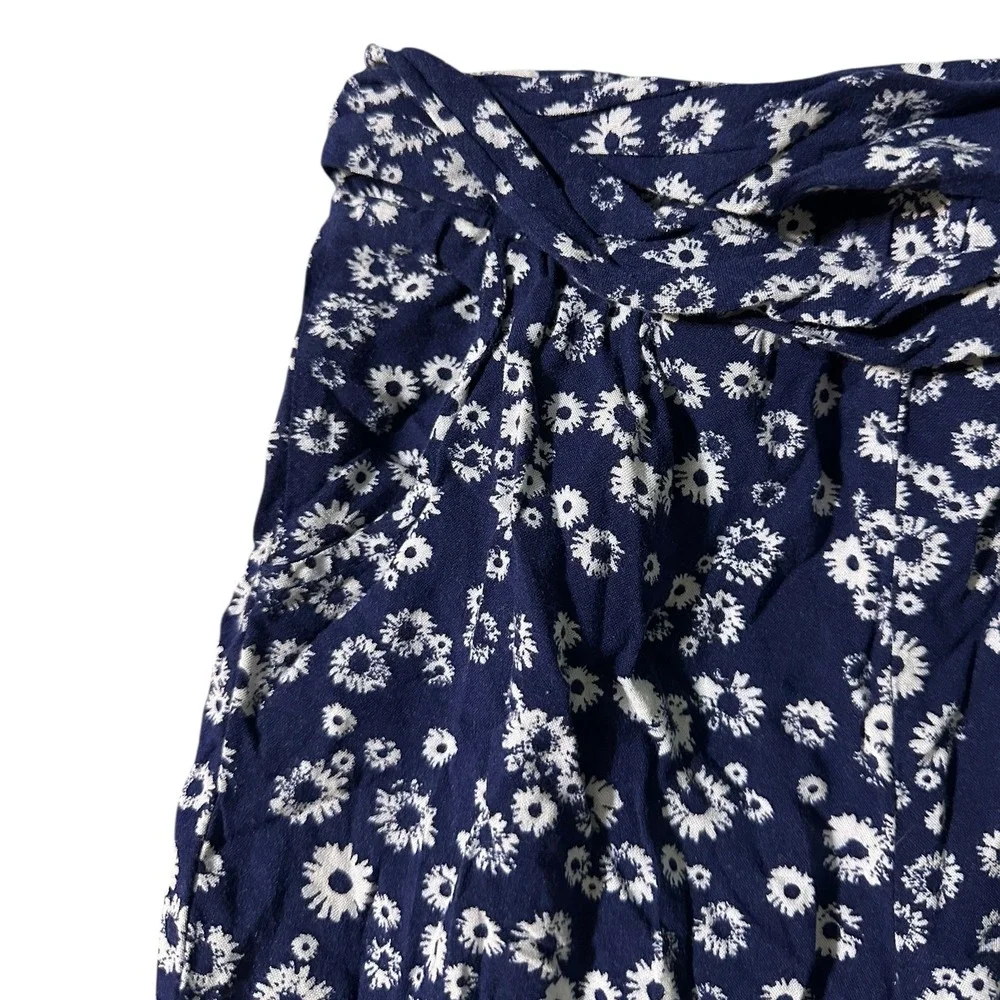 Floral‎ Print Pants Blue White Drawstring Waist Casual Comfy Lightweight